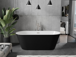 Mexen Flavia freestanding bath 150 x 75 cm, white/black, brushed nickel overflow - 54031507575-97