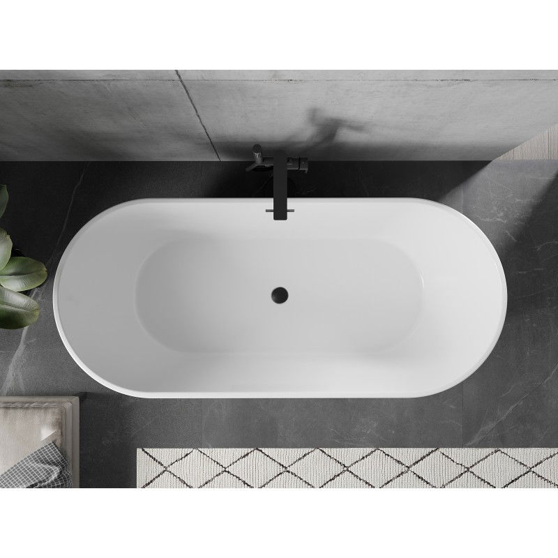 Mexen Flavia 150 x 75 cm Freestanding Bath, White/Black, Black Overflow - 54031507575-70