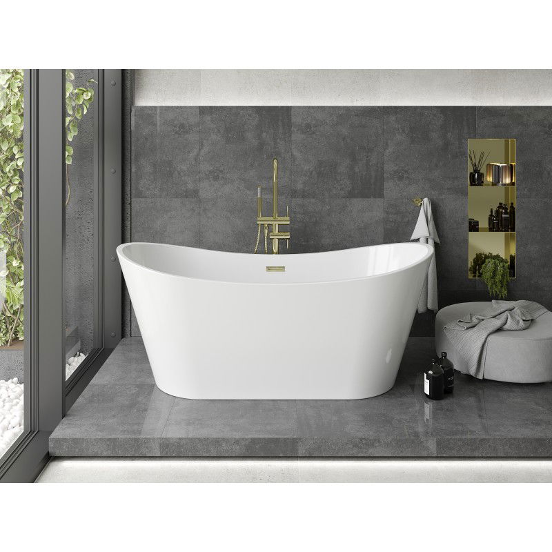 Mexen Montana freestanding bathtub 150 x 75 cm, white, gold overflow - 52011507500-50