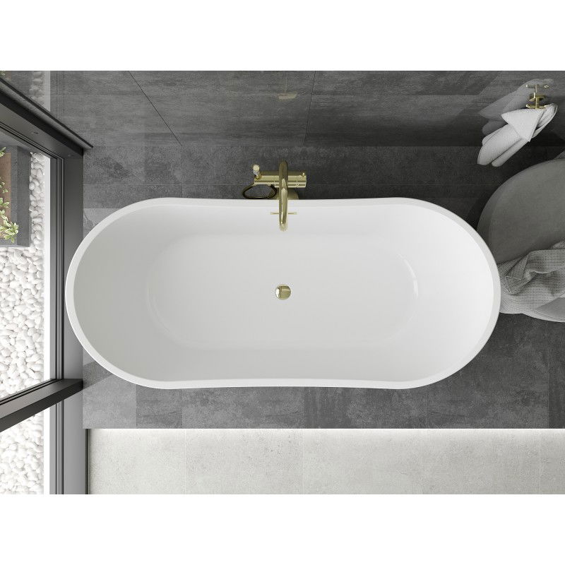 Mexen Montana freestanding bathtub 150 x 75 cm, white, gold overflow - 52011507500-50