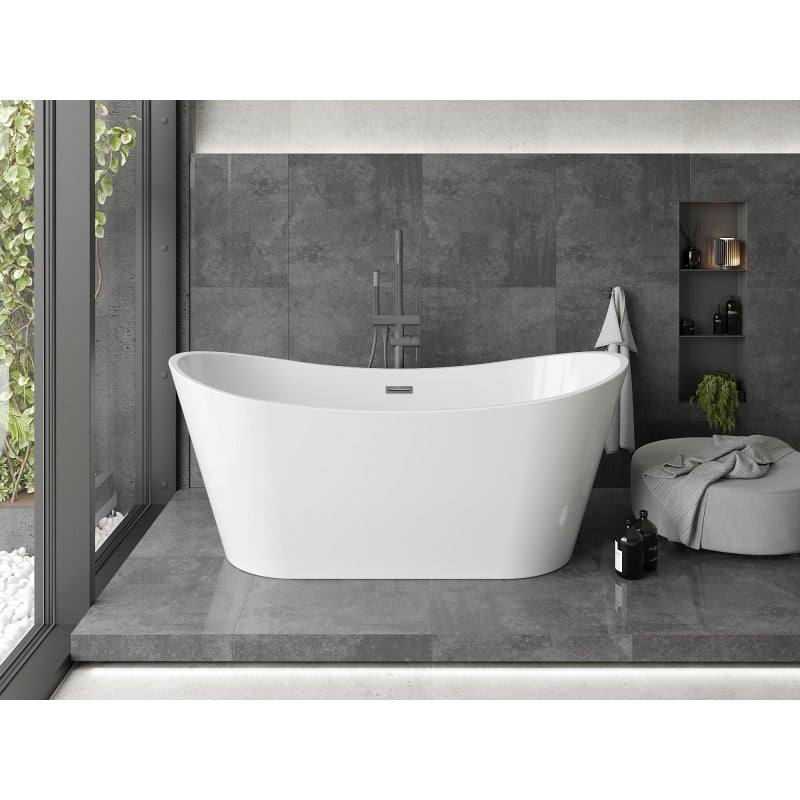 Mexen Montana freestanding bathtub 150 x 75 cm, white, brushed gun gray overflow - 52011507500-66