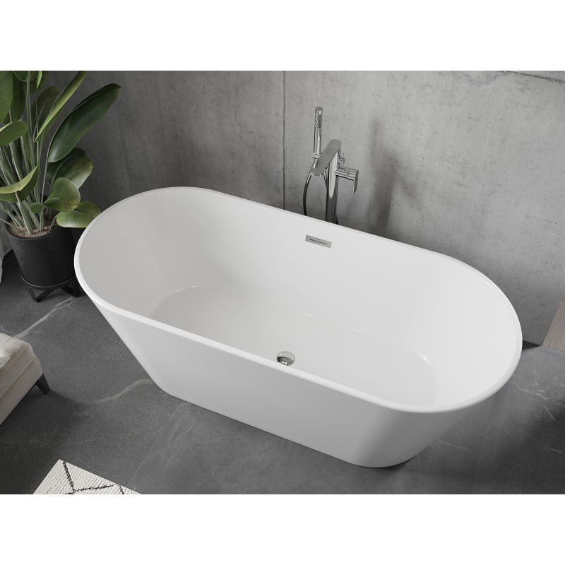 Mexen Flavia 160 x 75 cm Freestanding Bath, White, Chrome Overflow - 54031608000-01