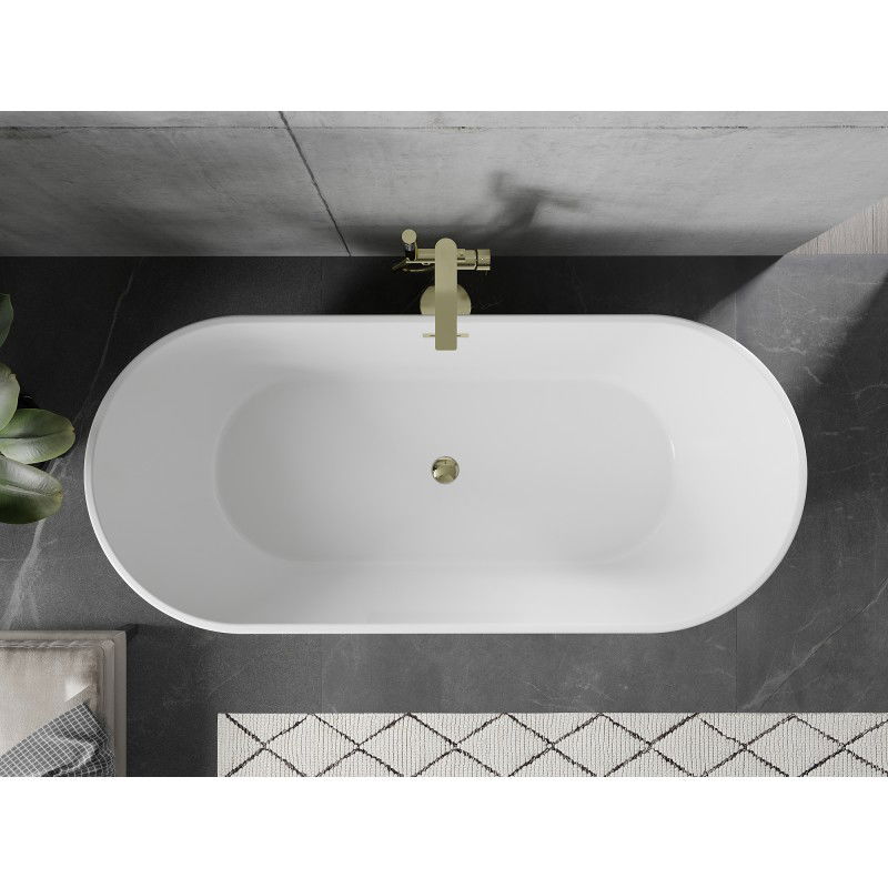 Mexen Flavia freestanding bath 160 x 75 cm, white, gold overflow - 54031608000-50