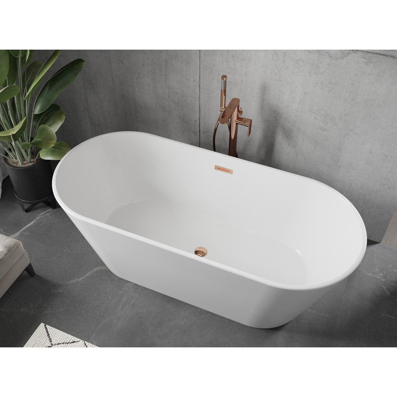 Mexen Flavia freestanding bathtub 160 x 75 cm, white, rose gold overflow - 54031608000-60