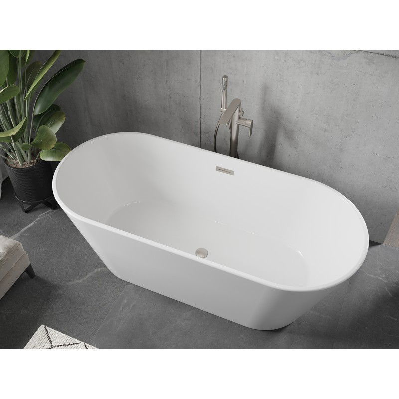 Mexen Flavia freestanding bath 160 x 75 cm, white, brushed nickel overflow - 54031608000-97
