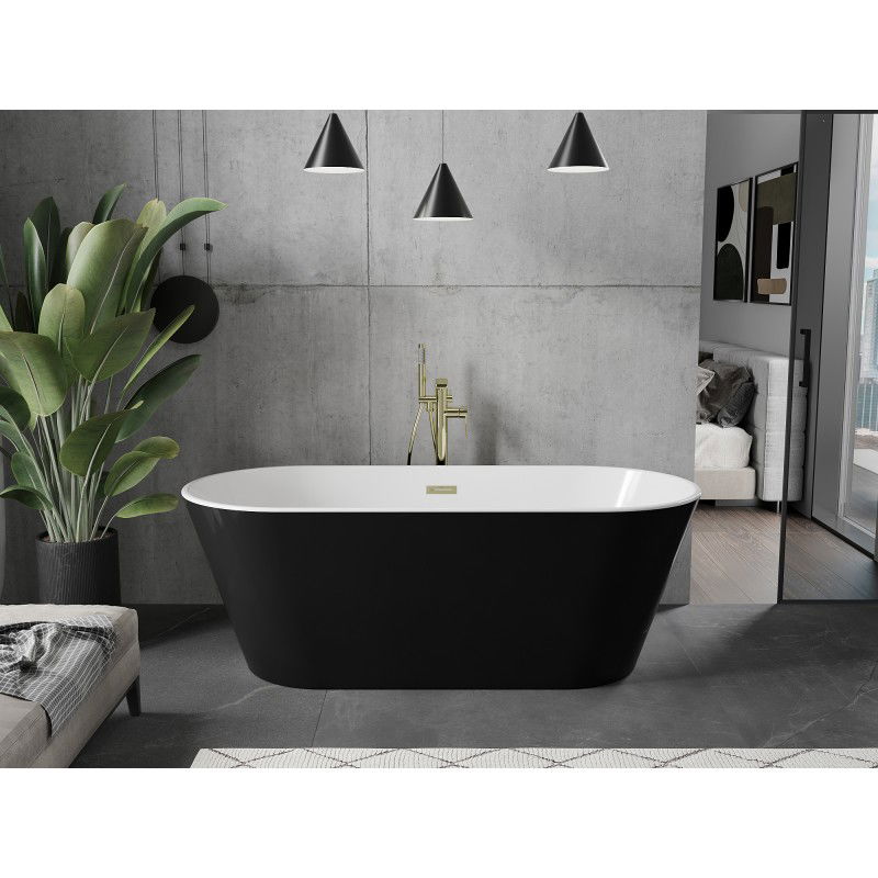 Mexen Flavia 160 x 75 cm freestanding bathtub, white/black, brushed gold overflow - 54031608075-55