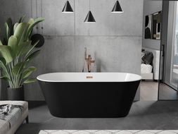 Mexen Flavia freestanding bathtub 160 x 75 cm, white/black, overflow rose gold - 54031608075-60