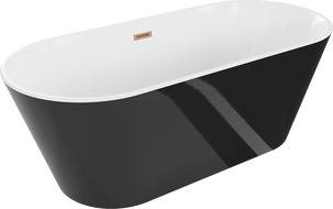 Mexen Flavia freestanding bath 160 x 75 cm, white/black, brushed copper overflow - 54031608075-65