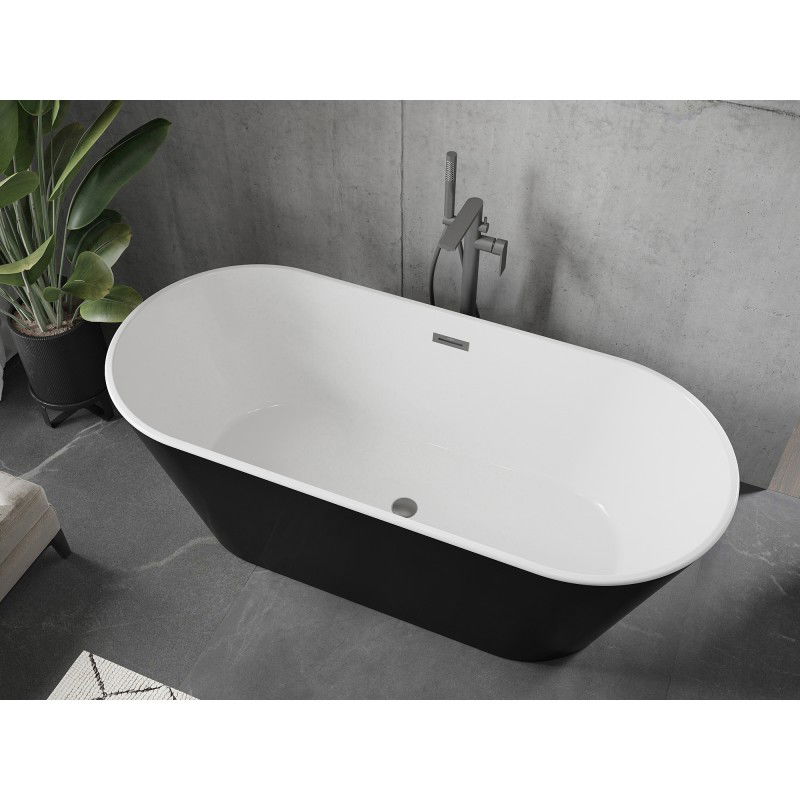 Mexen Flavia freestanding bath 160 x 75 cm, white/black, gun gray brushed overflow - 54031608075-66