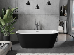 Mexen Flavia freestanding bath 160 x 75 cm, white/black, gun gray brushed overflow - 54031608075-66