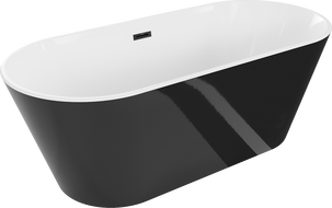 Mexen Flavia 160 x 75 cm Freestanding Bathtub, White/Black, Black Overflow - 54031608075-70
