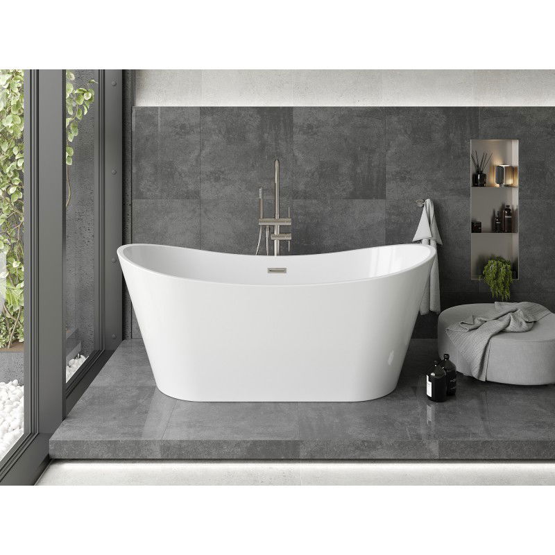 Mexen Montana free-standing bath 150 x 75 cm, white, brushed nickel overflow - 52011507500-97