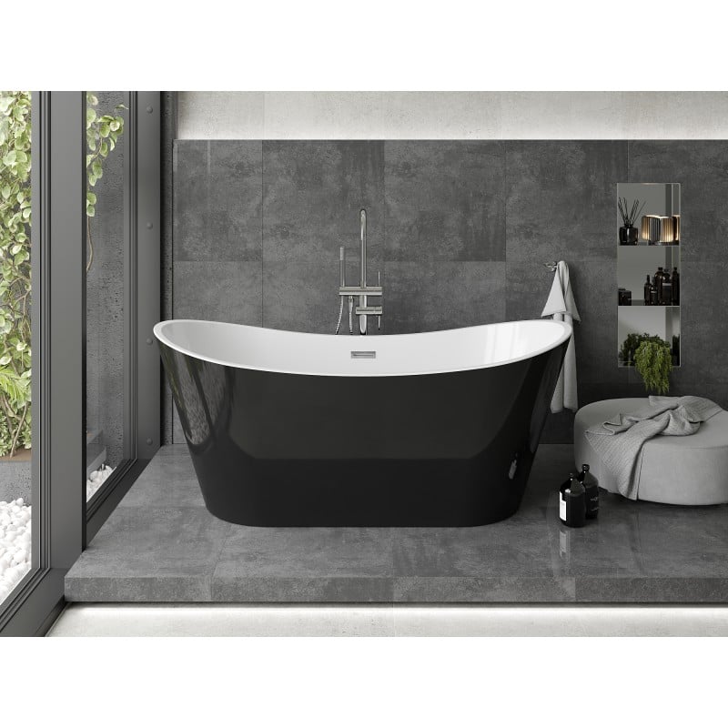 Mexen Montana freestanding bathtub 150 x 75 cm, white/black, chrome overflow - 52011507575-01