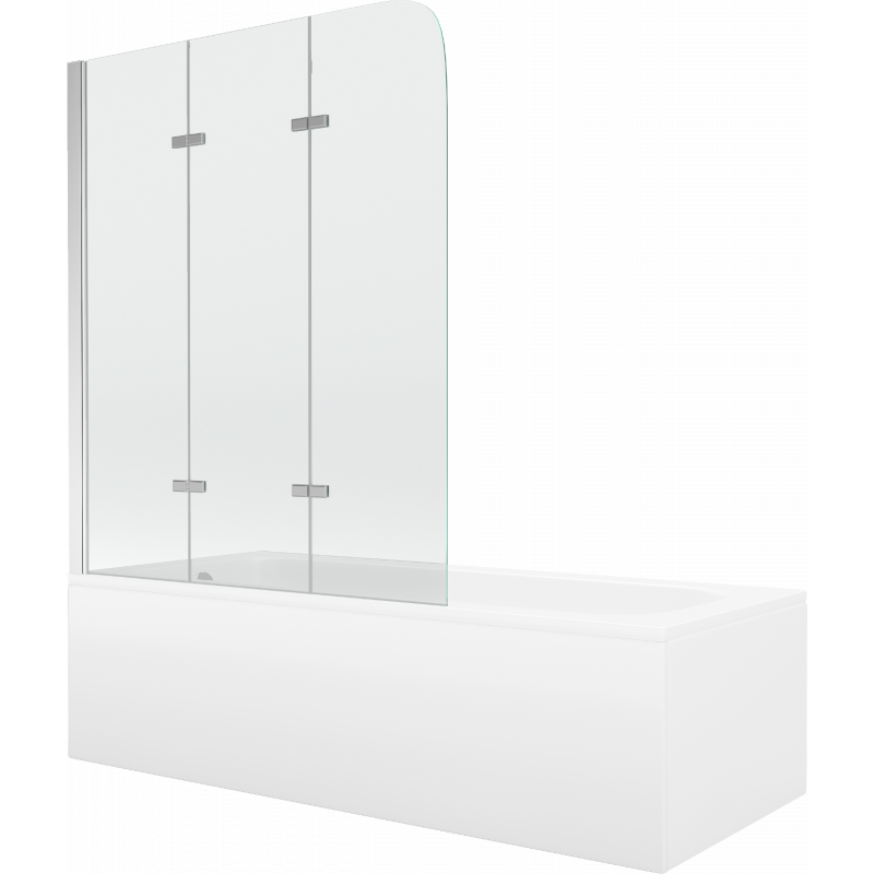Mexen Vega rectangular bathtub 160 x 70 cm with panels and a 3-wing screen 120 cm, Transparent, Chrome - 550116070X9012030100