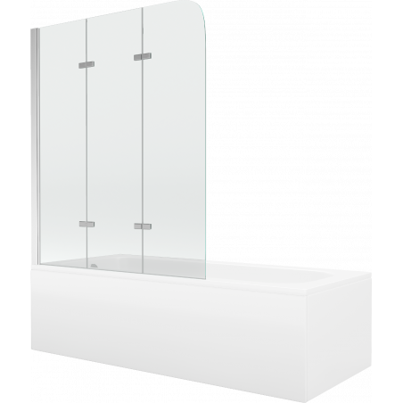 Mexen Vega rectangular bathtub 160 x 70 cm with panels and a 3-wing screen 120 cm, Transparent, Chrome - 550116070X9012030100