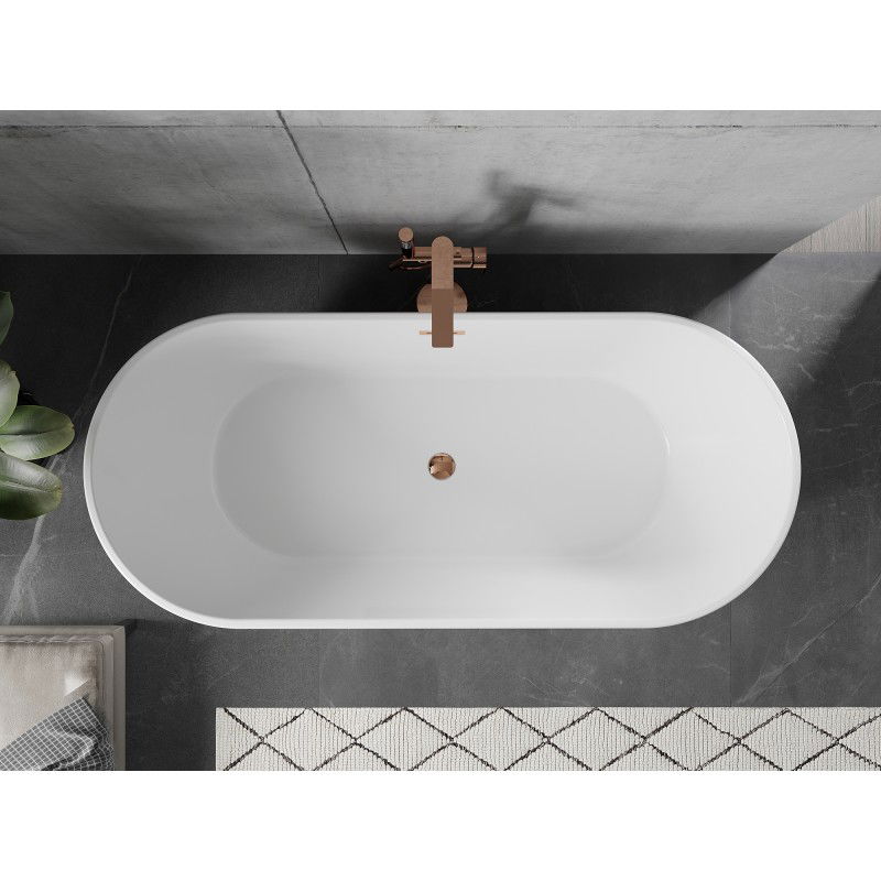 Mexen Flavia freestanding bath 170 x 75 cm, white, overflow rose gold - 54031708000-60