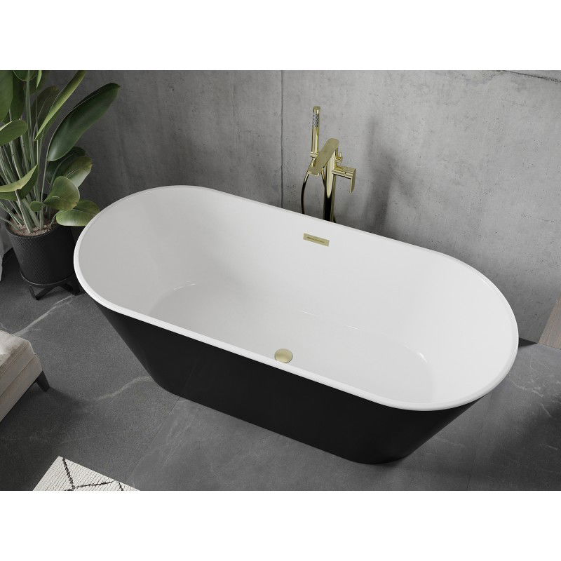 Mexen Flavia freestanding bath 170 x 75 cm, white/black, brushed gold overflow - 54031708075-55