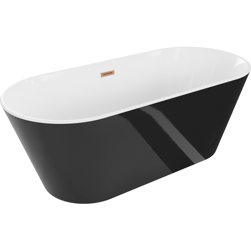 Mexen Flavia freestanding bathtub 67 x 29.5 inches, white/black, brushed copper overflow - 54031708075-65