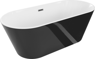 Mexen Flavia 170 x 75 cm Freestanding Bath, White/Black, Gun Gray Brushed Overflow - 54031708075-66