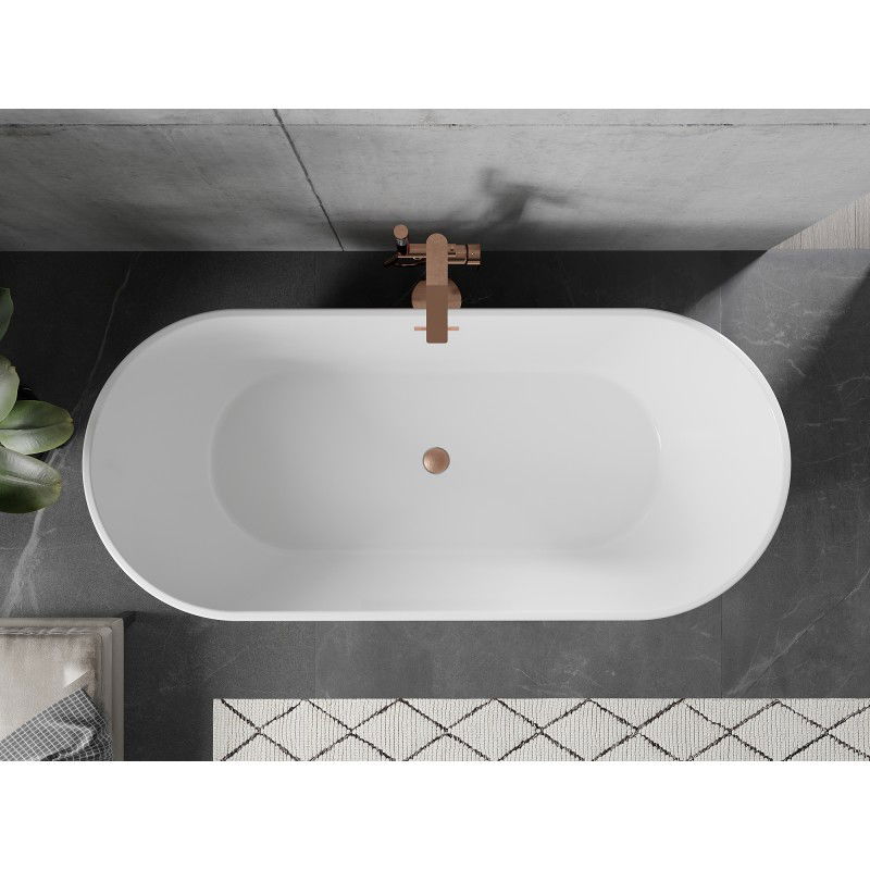 Mexen Flavia freestanding bath 170 x 75 cm, white/black, brushed copper overflow - 54031708075-65
