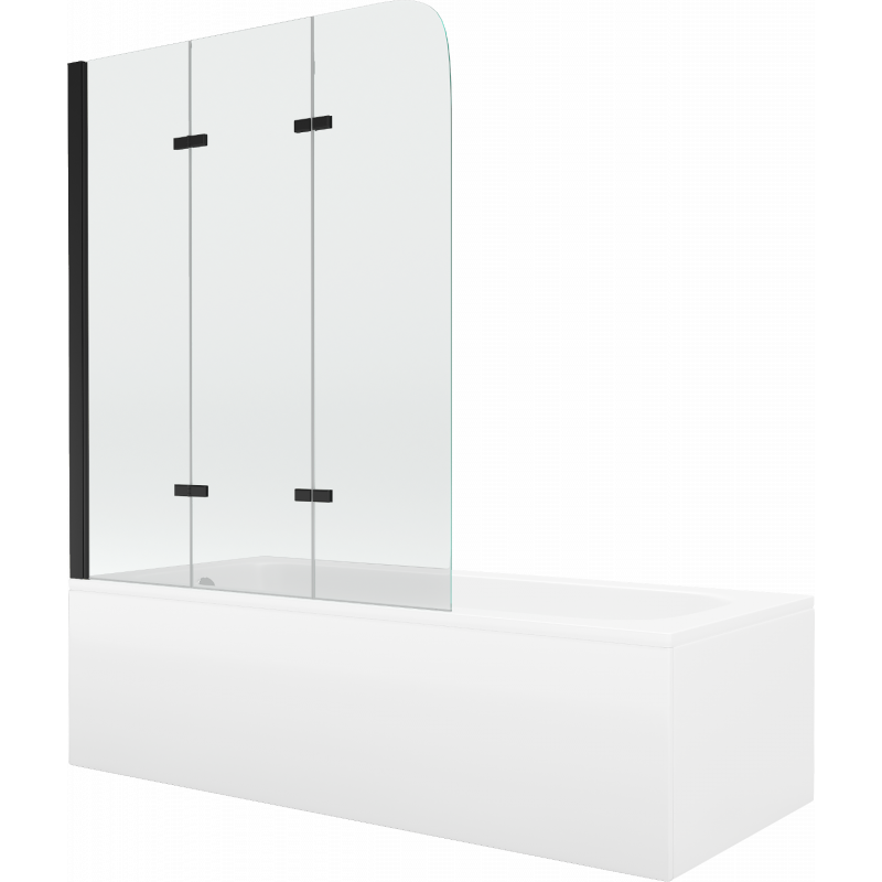Mexen Vega rectangular bathtub 160 x 70 cm with casing and 3-panel screen 120 cm, transparent, black - 550116070X9012037000
