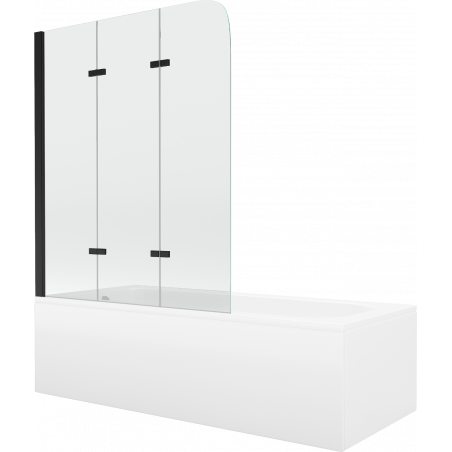 Mexen Vega rectangular bathtub 160 x 70 cm with casing and 3-panel screen 120 cm, transparent, black - 550116070X9012037000
