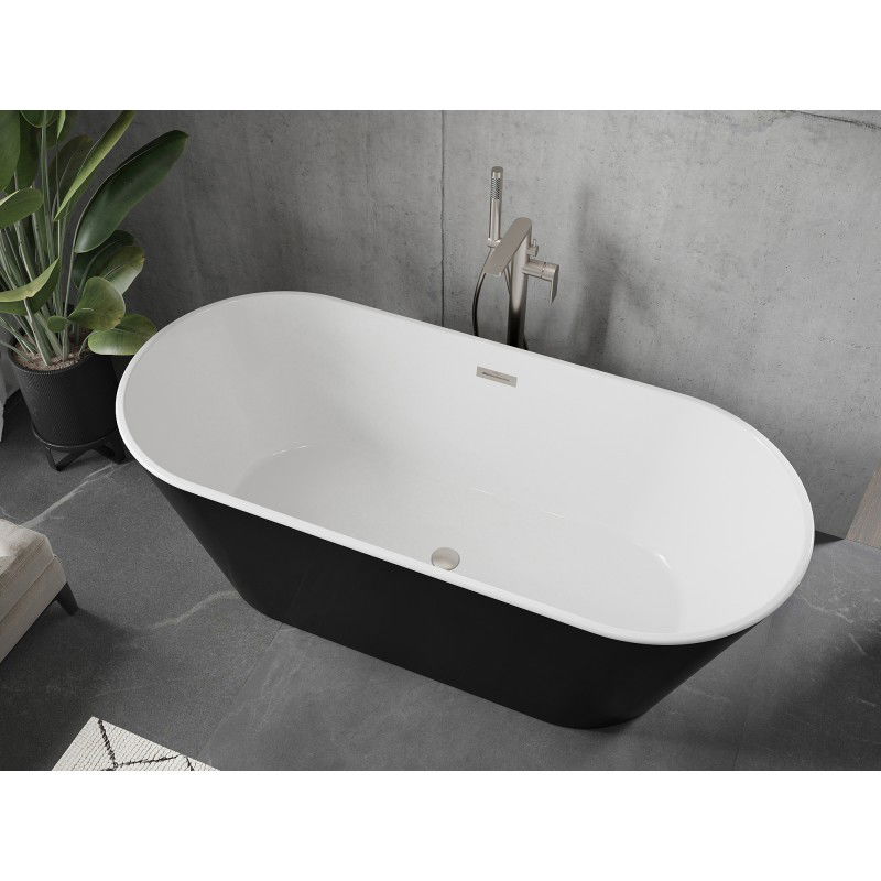 Mexen Flavia freestanding bath 170 x 75 cm, white/black, brushed nickel overflow - 54031708075-97
