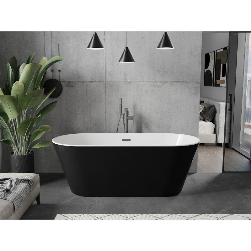Mexen Flavia freestanding bath 170 x 75 cm, white/black, overflow gun metal - 54031708075-95