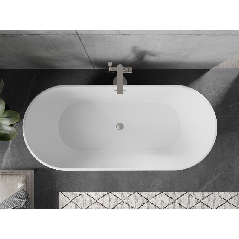 Mexen Flavia freestanding bath 170 x 75 cm, white/black, brushed nickel overflow - 54031708075-97
