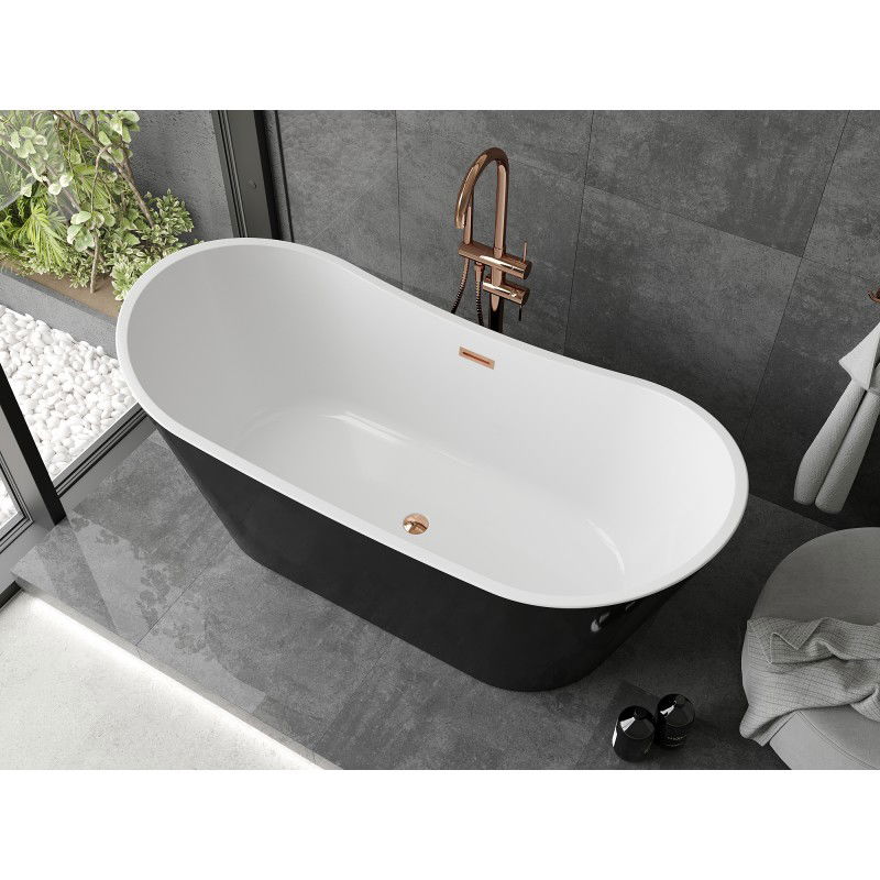Mexen Montana freestanding bath 150 x 75 cm, white/black, rose gold overflow - 52011507575-60
