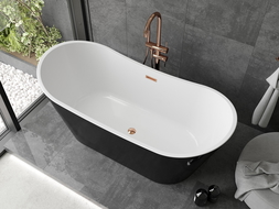 Mexen Montana freestanding bath 150 x 75 cm, white/black, rose gold overflow - 52011507575-60