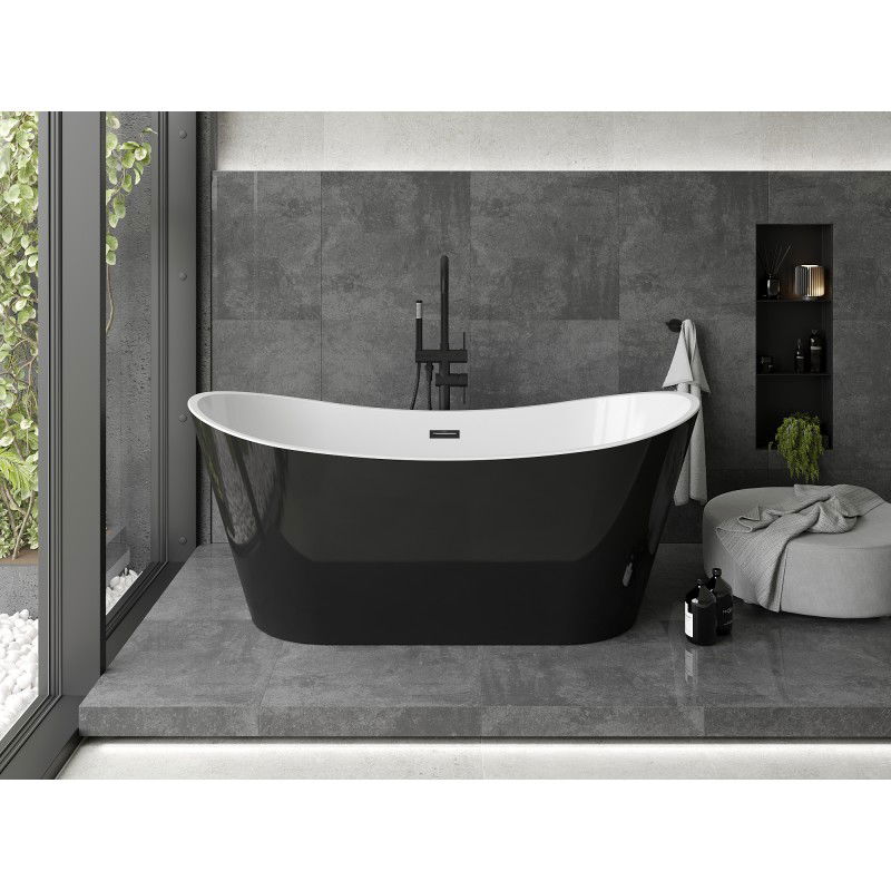 Mexen Montana freestanding bathtub 150 x 75 cm, white/black, black overflow - 52011507575-70