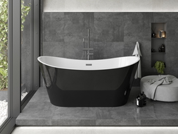 Mexen Montana 150 x 75 cm Freestanding Bath, White/Black, Overflow Gun Metal - 52011507575-95