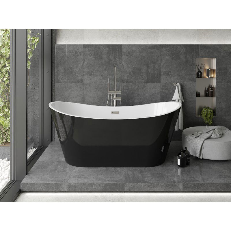 Mexen Montana freestanding bathtub 150 x 75 cm, white/black, brushed nickel overflow - 52011507575-97