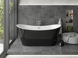 Mexen Montana 150 x 75 cm Freestanding Bath, White/Black, Brushed Nickel Overflow - 52011507575-97