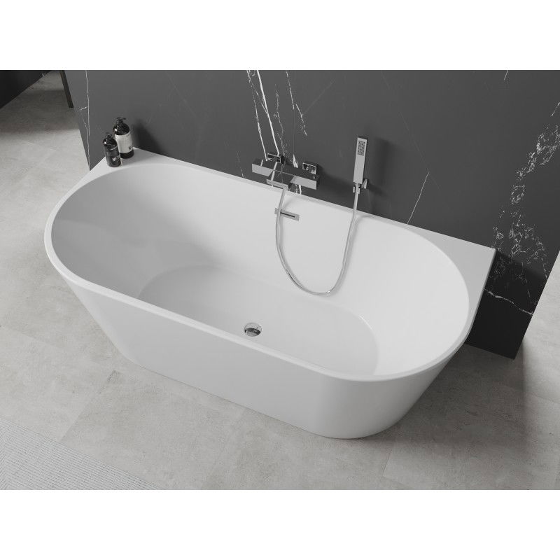 Mexen Oval freestanding back-to-wall bathtub 140 x 75 cm, white, chrome overflow - 52671407500-01