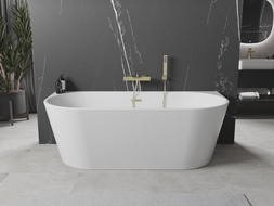 Mexen Oval freestanding back-to-wall bath 140 x 75 cm, white, gold overflow - 52671407500-50