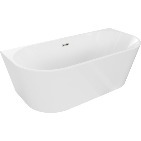 Mexen Oval freestanding back-to-wall bathtub 140 x 75 cm, white, brushed nickel overflow - 52671407500-97
