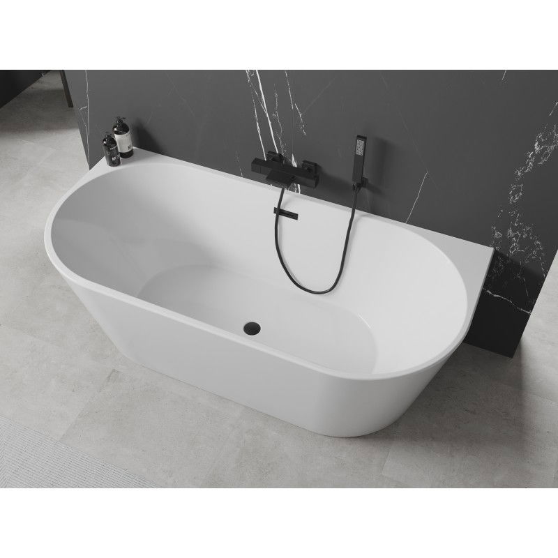 Mexen Oval Free-standing Wall Bathtub 140 x 75 cm, White, Black Overflow - 52671407500-70