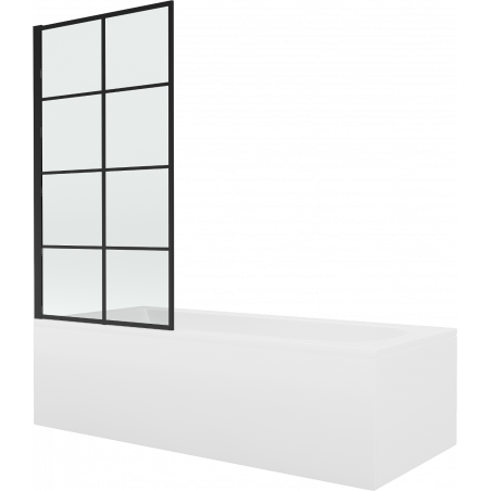 Mexen Vega rectangular bathtub 160 x 70 cm with panels and a 1-wing screen 70 cm, Black pattern fix - 550116070X9307007077