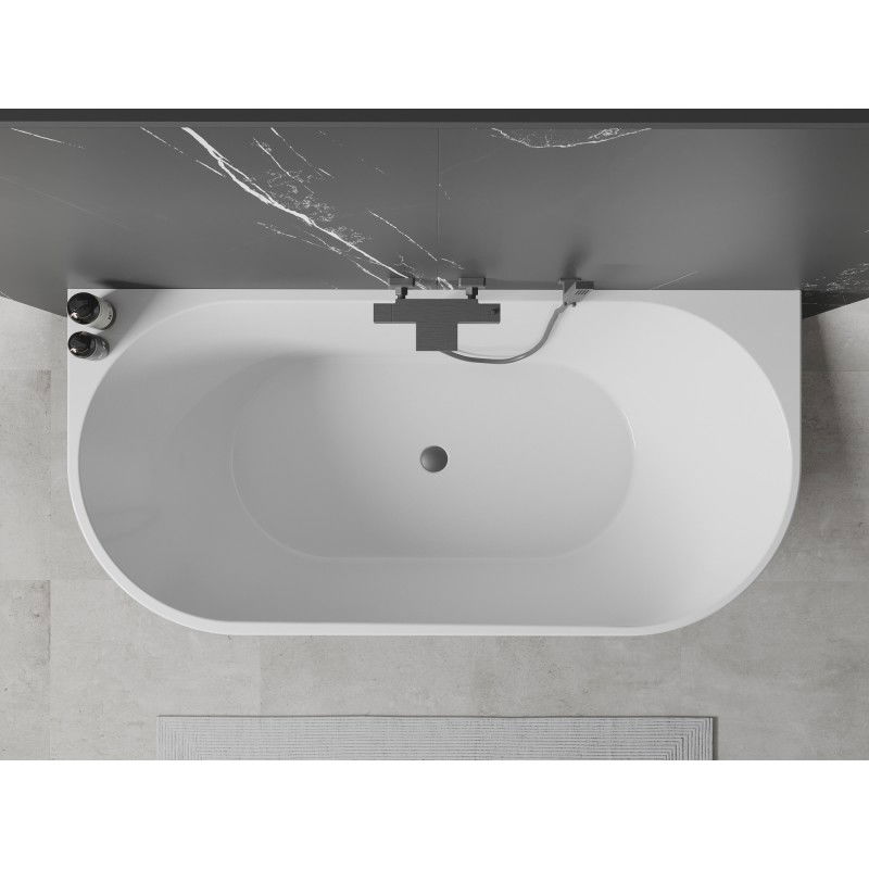 Mexen Oval freestanding back-to-wall bathtub 140 x 75 cm, white, gun metal overflow - 52671407500-95
