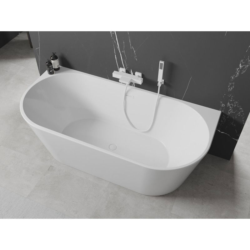 Mexen Oval freestanding back-to-wall bathtub 150 x 75 cm, white, white overflow - 52671507500-20