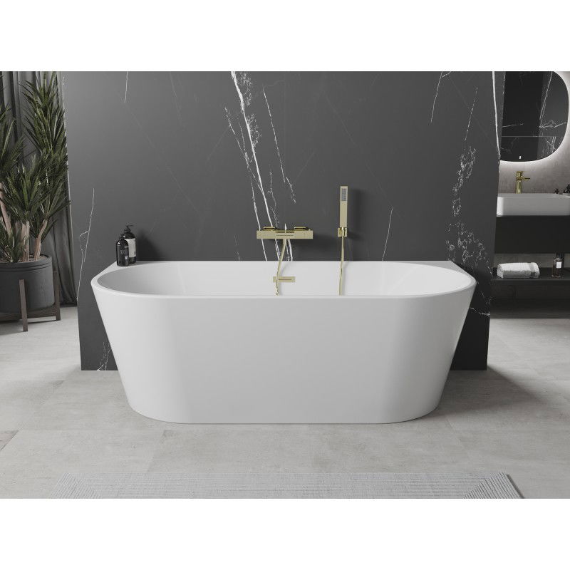 Mexen Oval freestanding wall-adjacent bath 150 x 75 cm, white, gold overflow - 52671507500-50