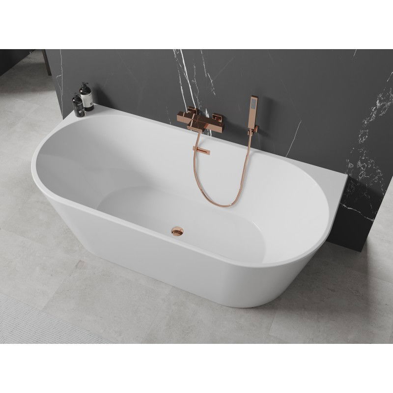Mexen Oval freestanding back-to-wall bathtub 150 x 75 cm, white, rose gold overflow - 52671507500-60