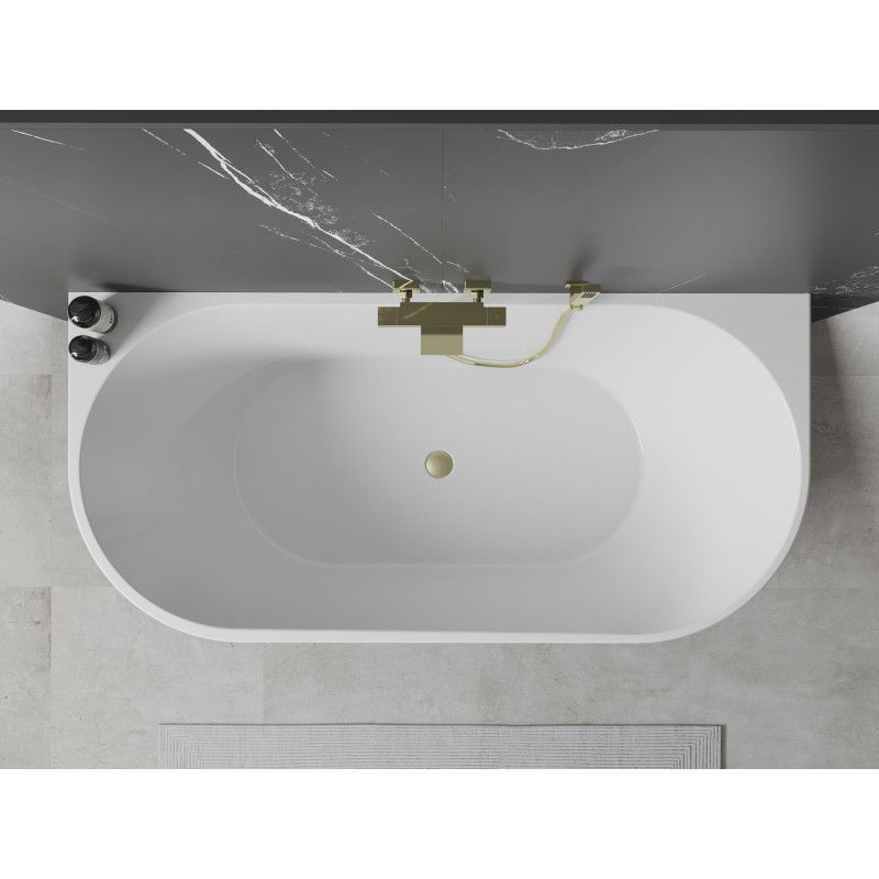 Mexen Oval Freestanding Wall Bathtub 150 x 75 cm, White, Brushed Gold Overflow - 52671507500-55