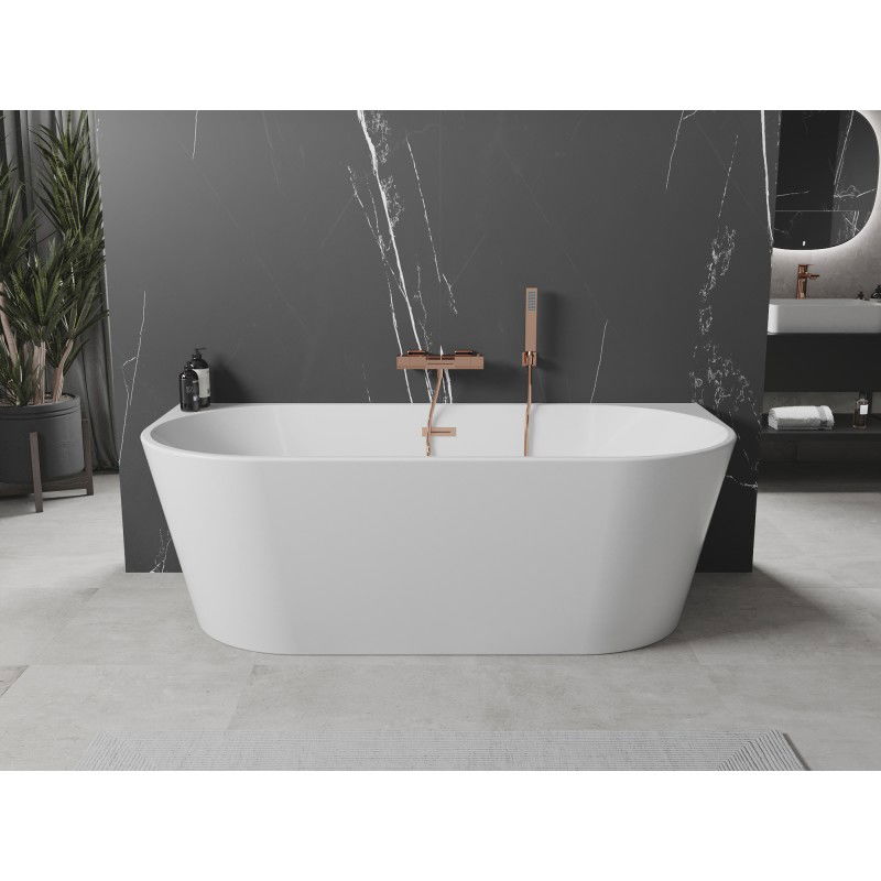 Mexen Oval free-standing back-to-wall bathtub 150 x 75 cm, white, brushed copper overflow - 52671507500-65