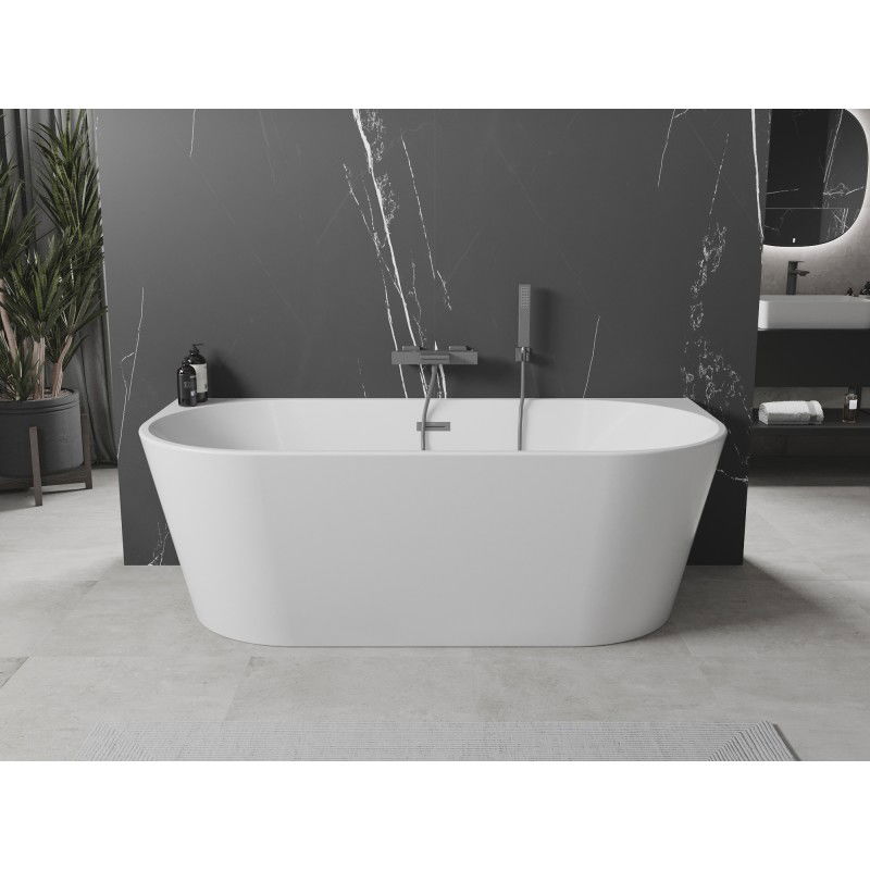 Mexen Oval freestanding back-to-wall bathtub 150 x 75 cm, white, gun metal overflow - 52671507500-95
