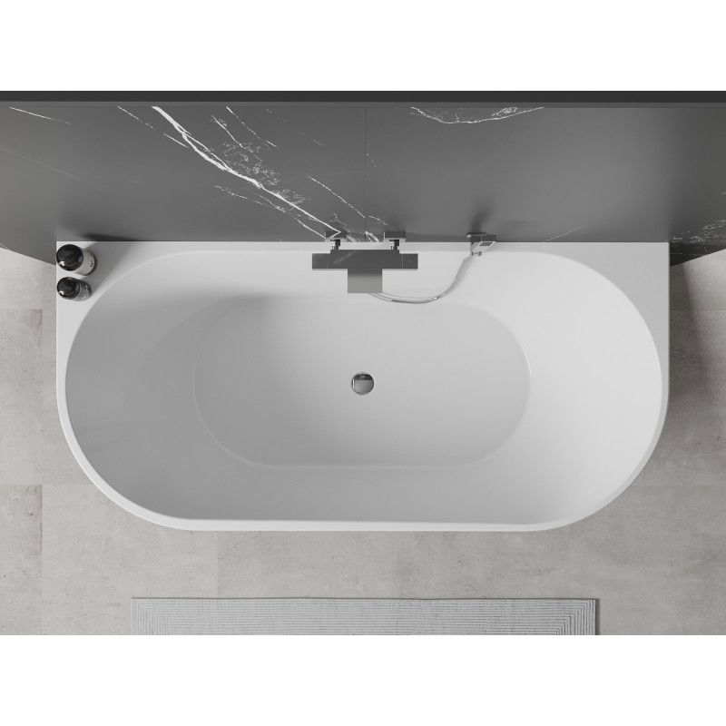 Mexen Oval freestanding back-to-wall bathtub 150 x 75 cm, white, chrome overflow - 52671507500-01
