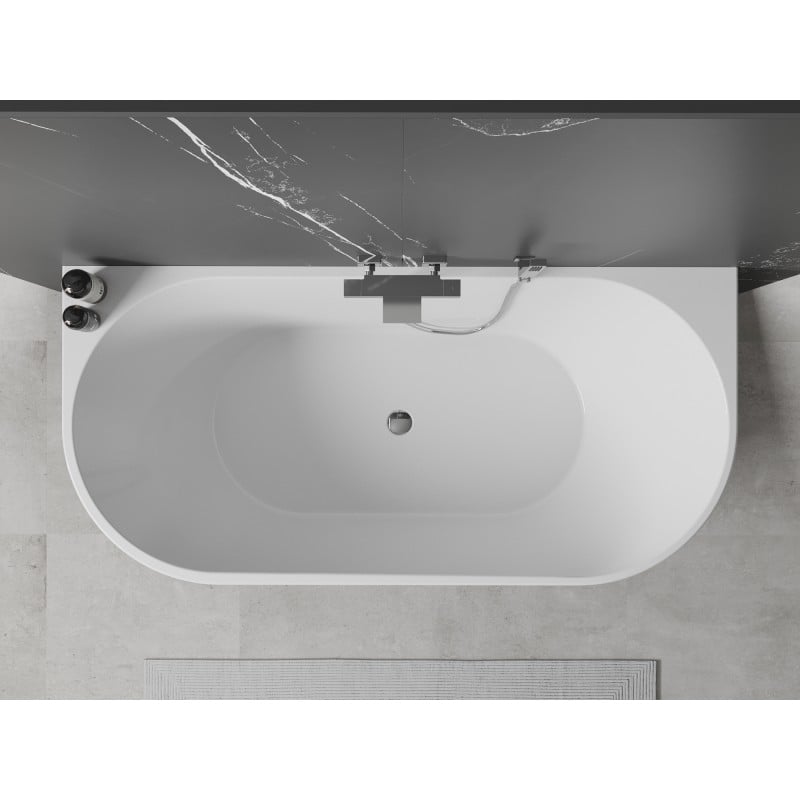 Mexen Oval freestanding back-to-wall bathtub 160 x 80 cm, white, chrome overflow - 52671608000-01