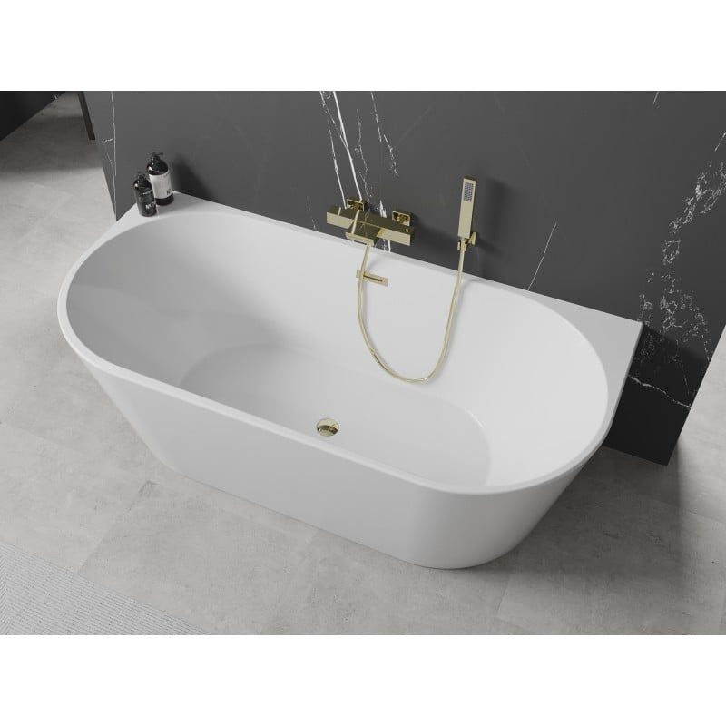 Mexen Oval freestanding back-to-wall bathtub 160 x 80 cm, white, gold overflow - 52671608000-50